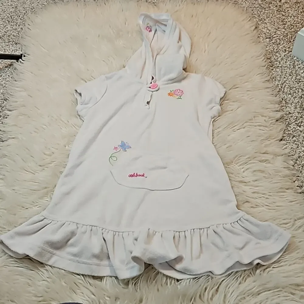 OshKosh Girls White Hooded Terry Short Sleeve Swim Coverup Girls size 5